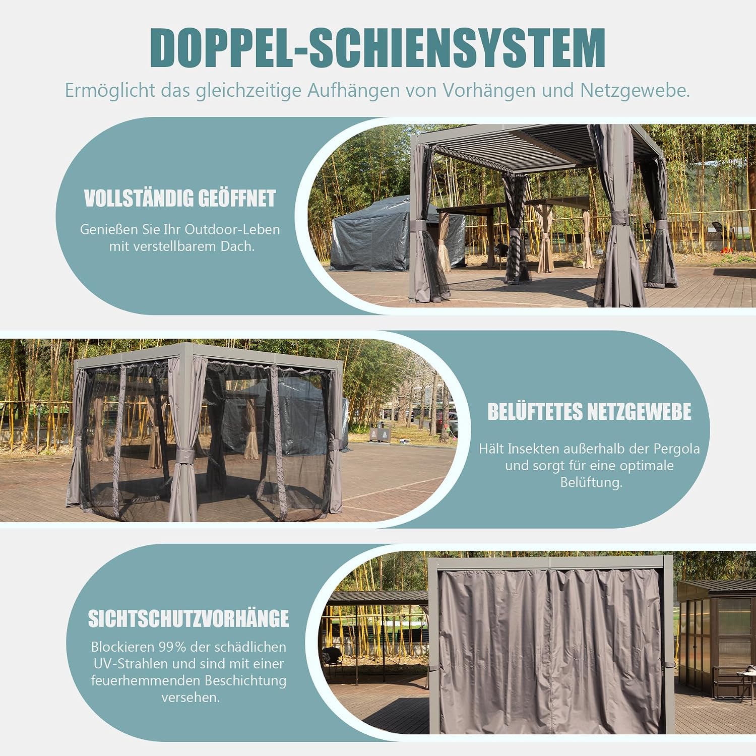 Domi 10'x10' Aluminum Louvered Pergola Outdoor Pergola with Adjustable Roof Sun Shade Gazebo with Gutter System for Backyard Garden Deck (Dark Grey)