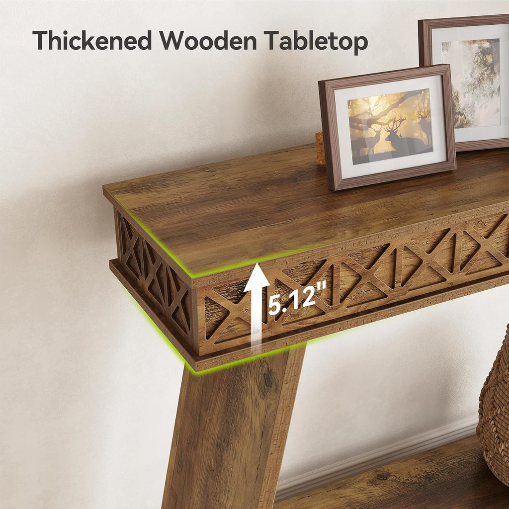 LITTLE TREE 70.87' Long Farmhouse Console Table, 2-Tier Shelf Narrow Accent Entryway Sofa Table for Living Room, Behind Couch, Hallway - Brown