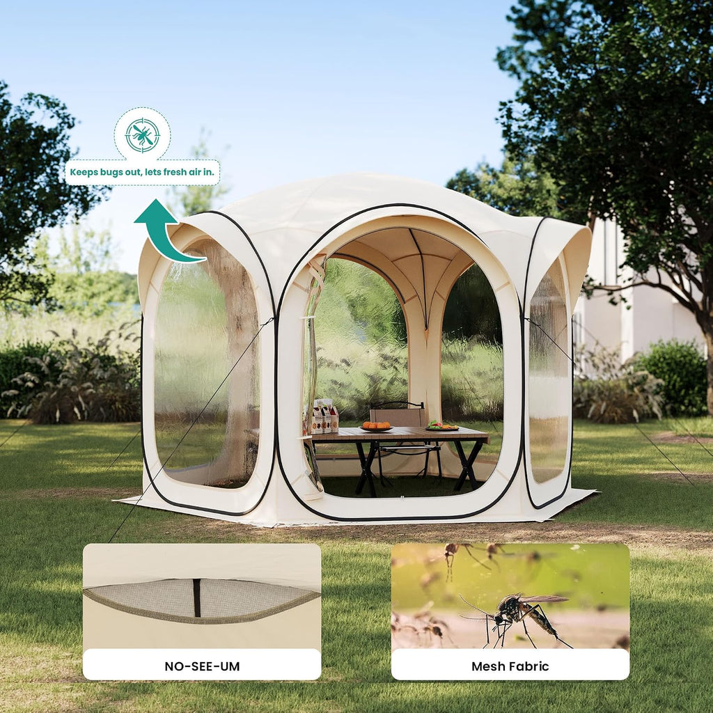 10x10ft Gazebo Screen Tent, Pop Up Bubble Tent, Mosquito Proof & Sun Shade Canopy, Heavy Duty Waterproof Outdoor Shelter for Patio, Camping, Backyard Parties