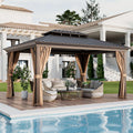 Tangkula 12x16 Ft Hardtop Double-Roof Patio Gazebo with Galvanized Steel Roof, Aluminum Frame, Tan Color