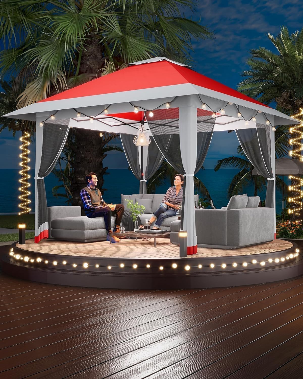 13x13FT Pop-Up Gazebo, Instant Canopy Gazebo with Mosquito Net & Double Roof, Adjustable Height Canopy Tent, UV-Resistant Outdoor Shelter for Patio, Backyard, Garden, and Camping
