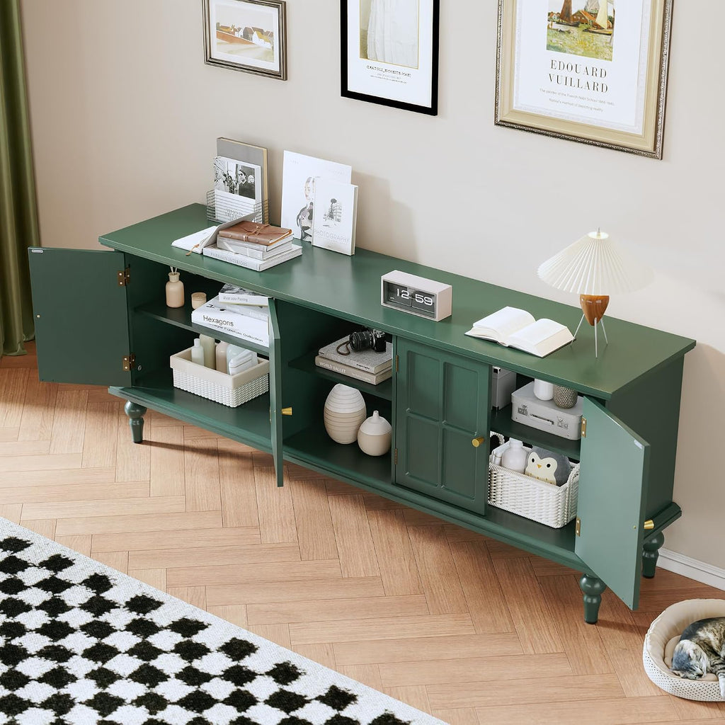 3More 67' Mid Century Modern TV Stand with Window Design,Wood Entertainment Center with Open Shelf,Up to 70' Media TV for Living Room or Bedroom,Green