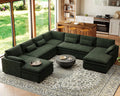 Belffin Large Modular Sectional Sofa with Double Deep Chaise and Loveseat, Corduroy U Shaped Couch with 9' Soft Dual-Layer 9 Seats Cushion for Living Room, Apartment, Green