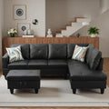 97.5' L Shaped Couch Set, Modular Sectional Couches for Living Room with Storage Ottoman, 4 Seat Home Sofa Living Room Furniture Sets with Chaise for Apartment Office (Faux Leather, Black)