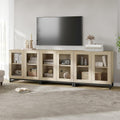 WAMPAT Modern TV Stand with Glass Doors for 70-100 inch TVs, 3 in 1 Entertainment Center Console with Adjustable Shelves and Metal Base for Living Room, Bedroom, Beige