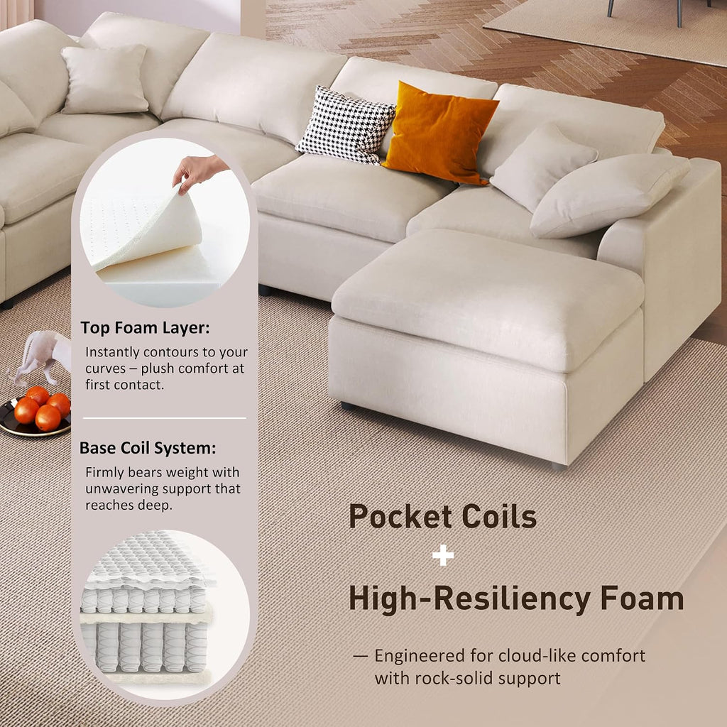 LUMISOL 124.8' Sectional Sofa with Ottoman for Living Room, Oversized L Shaped Couch, Modular Combination Corner Sofa for Spacious Space Office Apartment, Beige