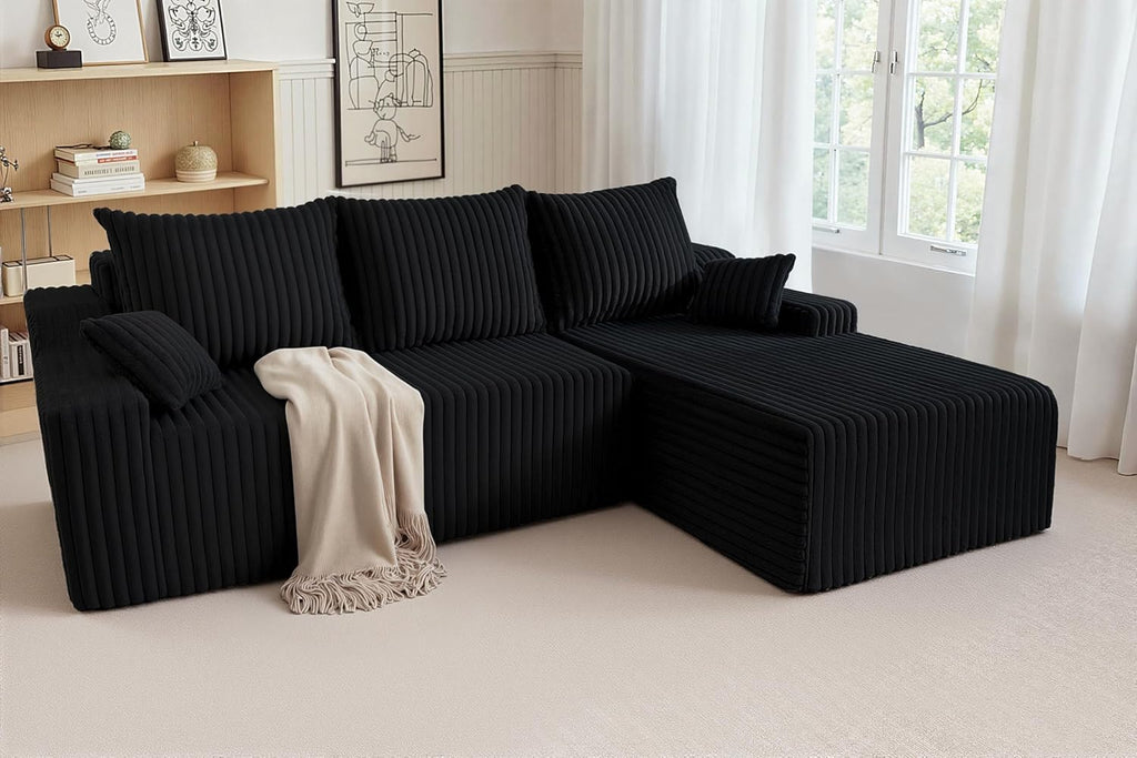 HABUTWAY 94'' Cloud Sectional Couch, Boneless Sofa with Deep Seat, Modular Comfy L-Shape Couch with Chaise for Living Room Bedroom, No Assembly Required(Black,Right Facing Chaise)