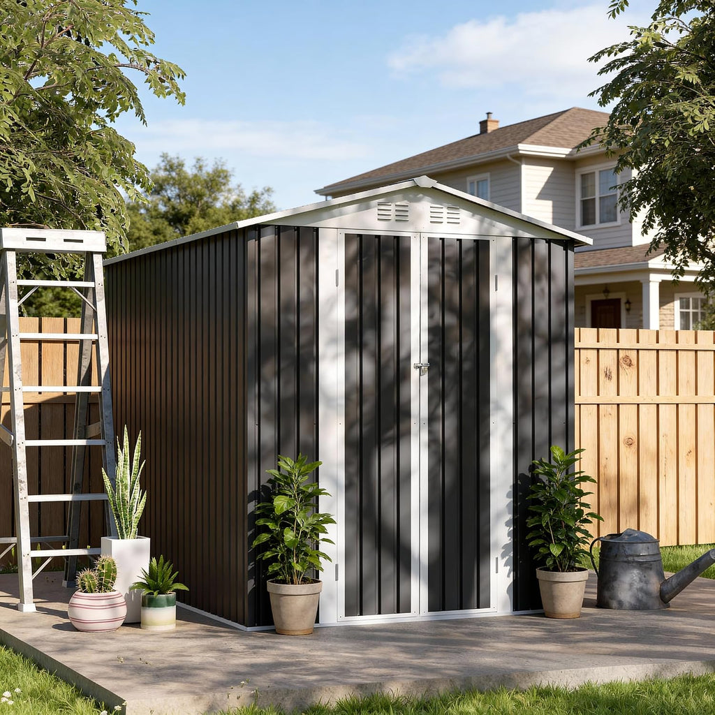 6x9 FT Large Outdoor Storage Shed, Galvanized Tool Shed, Metal Garden Shed with Apex Roof & Lockable Door& Air Vent, Waterproof Rust-Resistant for Patio Furniture Lawnmower Bike