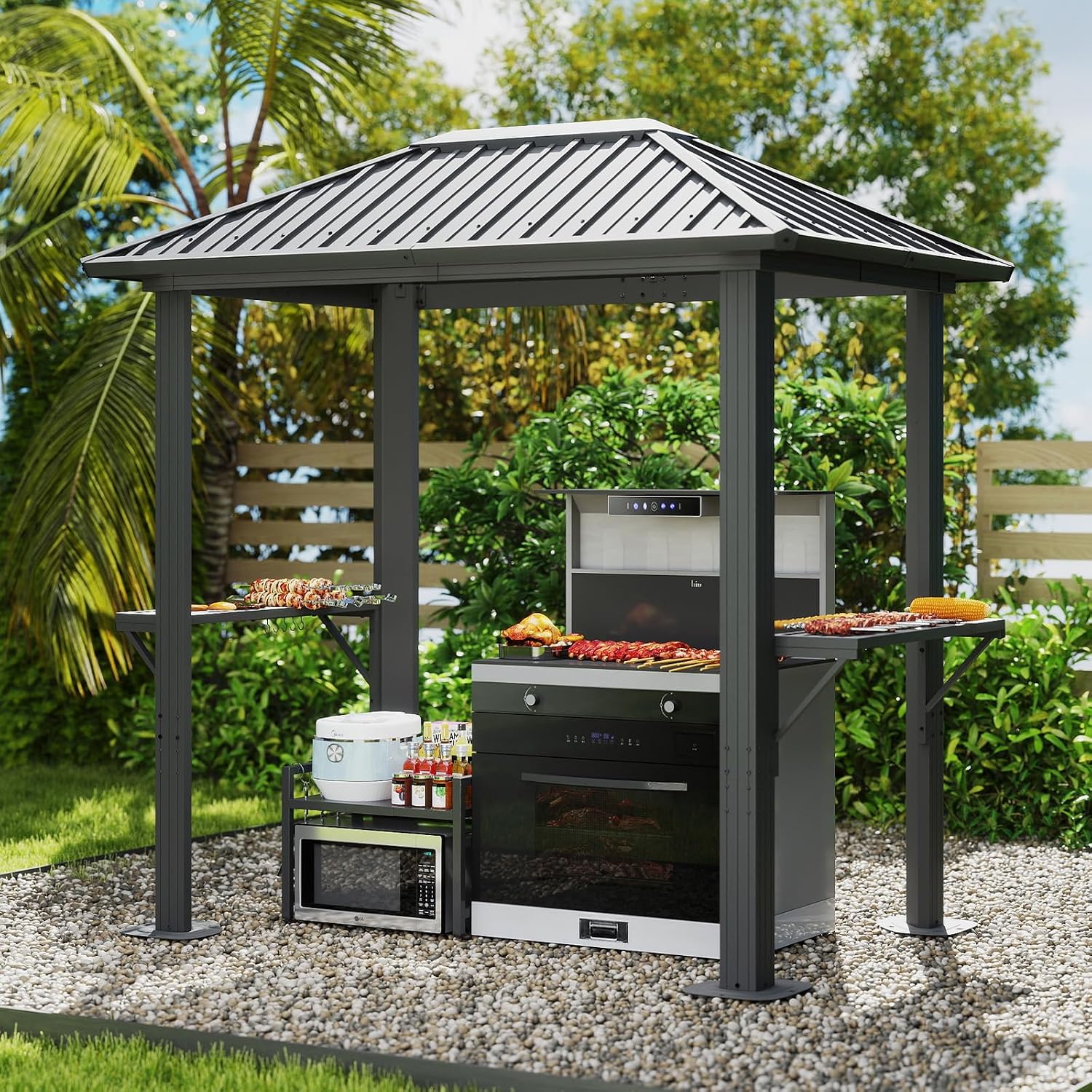 8' x 5' Single Roof BBQ Gazebo with Metal Roof – Sturdy Steel Frame, Outdoor Pavilion for Grilling and Outdoor Activities