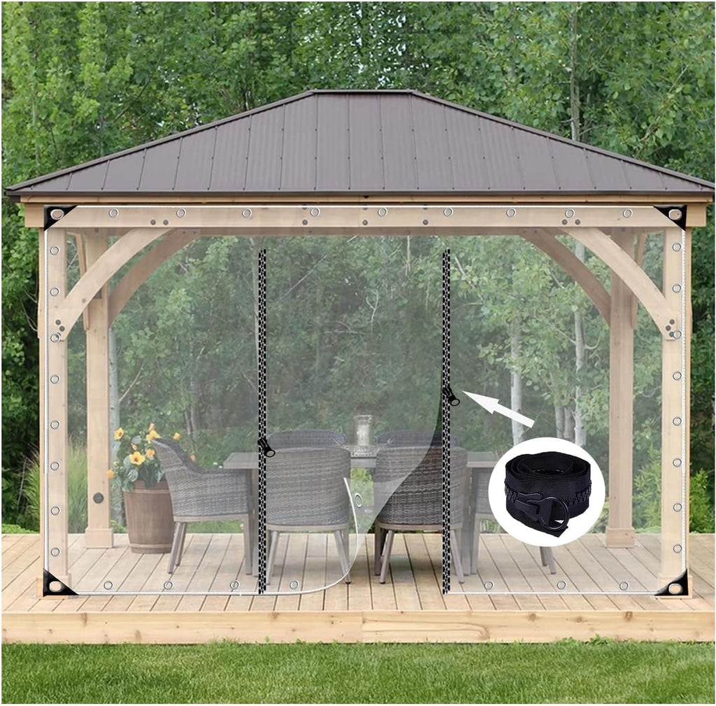 Zipper tarpaulin，Outdoor Vinyl Curtain, Clear Gazebo Side Panels Heavy Duty Waterproof Tarp with Zipped Door,0.5mm，for Pergola, Garden, PlantsResistant Outdoor Curtain ( Size : H2.6xW7m/H8.5xW22.9ft )