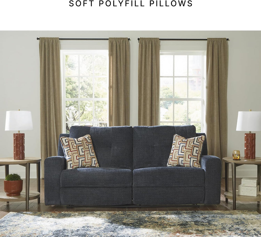 Signature Design by Ashley Danum Modern Manual Pull Tab Reclining Sofa with Tufed Back Cushion, Blue