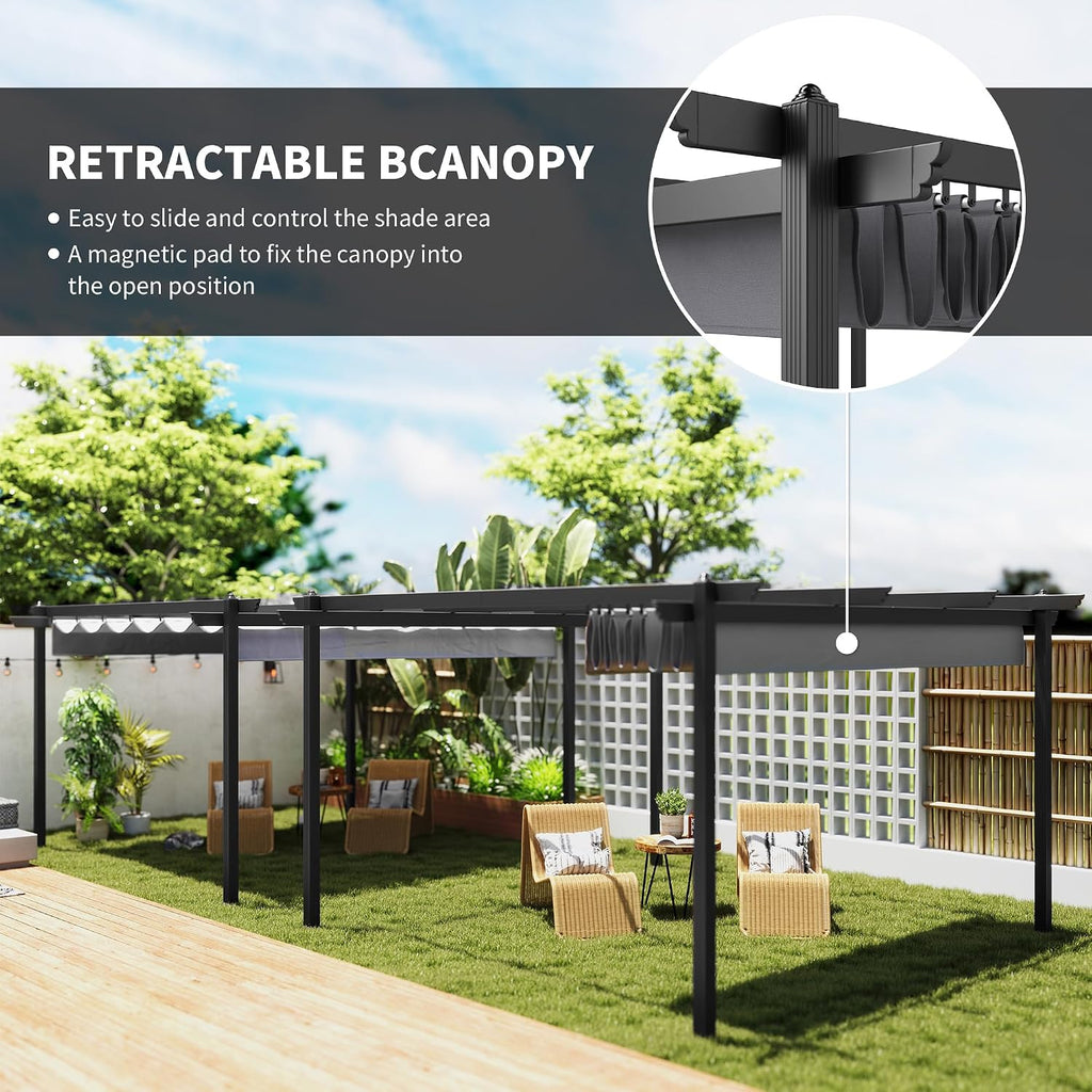 Outsunny 13' x 13' Retractable Pergola Canopy with Stronger Aluminum Frame, Outdoor Pergola Sun Shade Shelter for Garden, Patio, Backyard, Deck, Gray