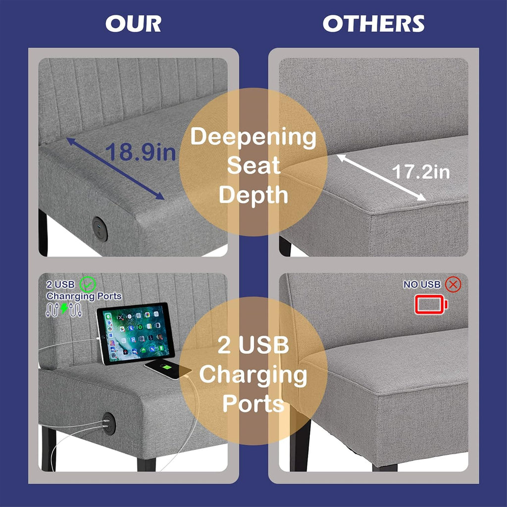 STHOUYN Mini Small Comfy Couch Armless Loveseat Sofa for Bedroom with USB Port, Velvet Couches for Small Spaces Living Room, Apartment Office Dorm (Grey)