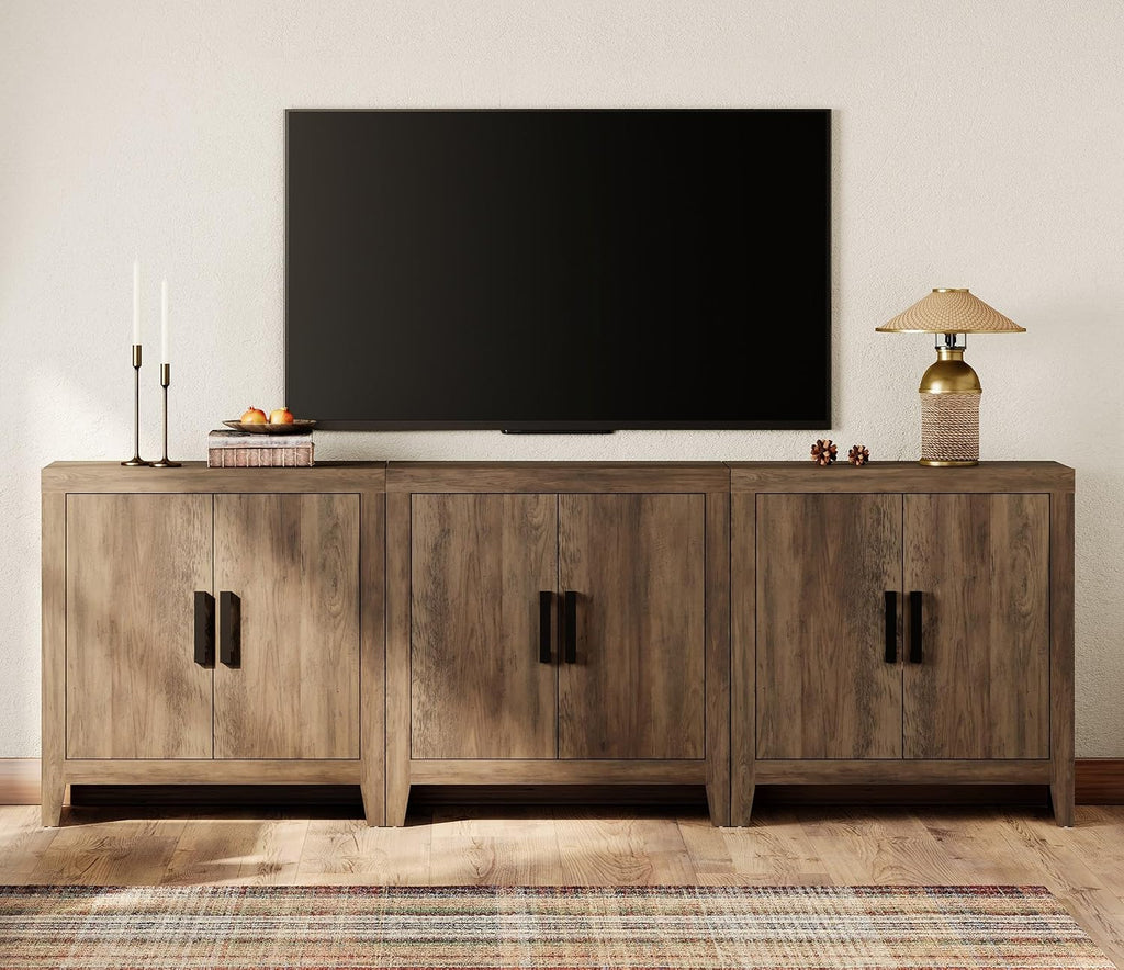 WAMPAT Farmhouse TV Stand for TVs up to 85 Inch, Rustic Wood Entertainment Center & Media Console with 6 Storage Doors, Accent Cabinet for Living Room, Hallway, Rustic Brown