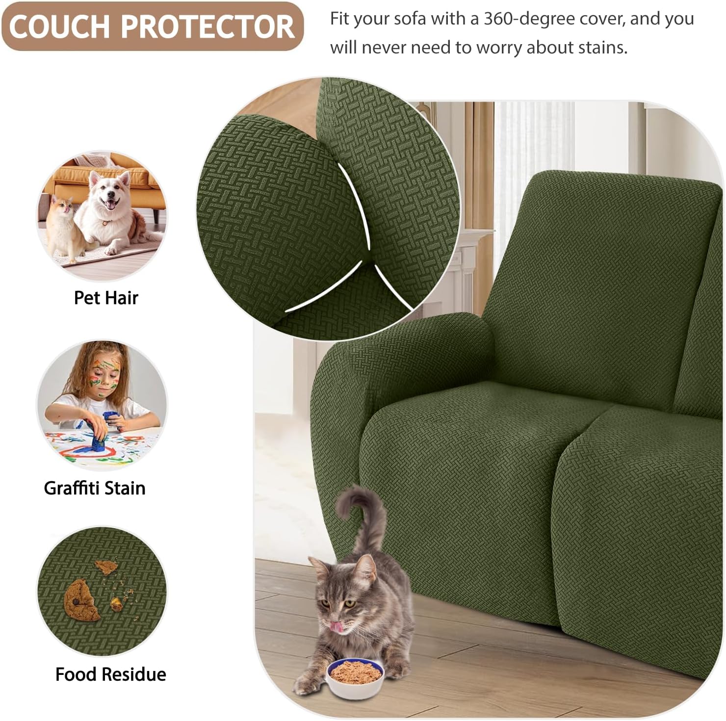ALIECOM 100% Waterproof Recliner Sectional Couch Covers L Shape Stretch Corner Reclining Sectional Sofa Cover Washable Recliner Slipcover Protector for Dog Pet (5 Seat and 1 Console, Avocado Green)