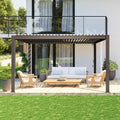 Domi Outdoor Louvered Pergola 10x13FT with Adjustable Steel Roof, Outdoor Aluminum Frame Rainproof Pergola for Backyard, Garden and Lawn,Brown