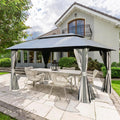 Domi 10'x14' Gazebo with Double Roof Soft Top, Patio Gazebo Canopy Tent, Upgraded 4'' Metal Frame for Deck Backyard Garden Lawns Gray