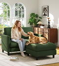 Welzona Loveseat, 51' Small L Shaped Couch, Comfy Teddy Love Seat with Ottoman Set, Tool-Free Setup Loveseat Sofa with Ottoman, All-Wood Small Sofa Couch for Bedroom, Couch for Living Room, Green