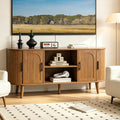 Mxtxmy 51' Fluted TV Stand, Mid-Century Modern Entertainment Center for Tvs up to 60' with Drawers and Fluted Doors, Curved TV Media Console Table with Sliding Doors for Living Room, Bedroom (51')