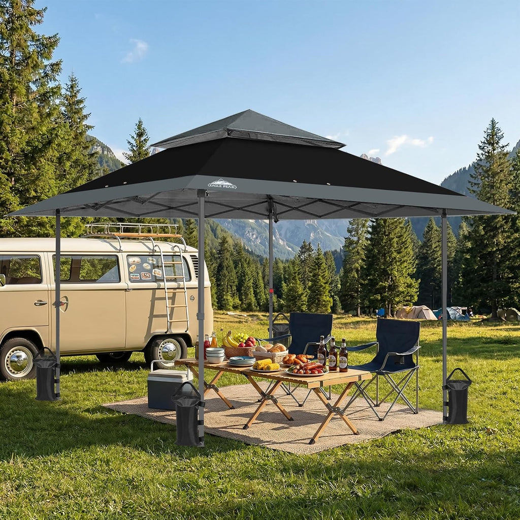 EAGLE PEAK 13x13 Straight Leg Pop Up Canopy Tent Instant Outdoor Canopy Easy Single Person Set up Folding Shelter w/Auto Extending Eaves 169 Square Feet of Shade (Black/Gray)