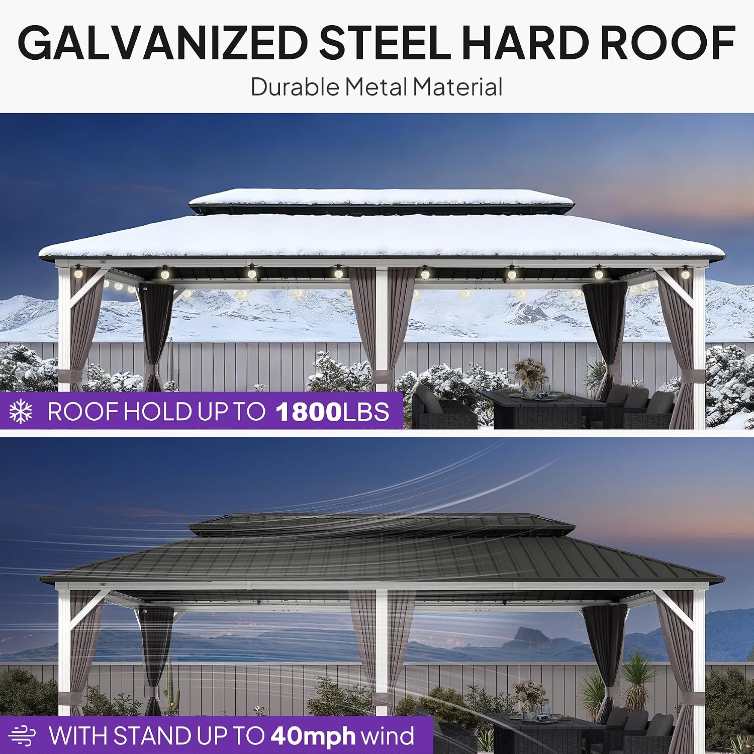 PURPLE LEAF 10' X 20' Outdoor Gazebo Galvanized Steel Double Roof White Aluminum Frame Hardtop Heavy Duty Gazebo with Curtain and Netting for Patio Garden and Backyard, Grey