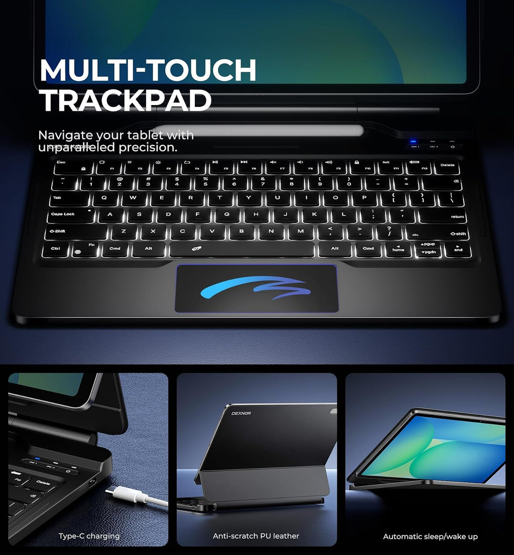 Dexnor for Samsung Galaxy Tab S10 FE+ Plus Case with Keyboard 13.1' Floating Cantilever Magnetic Stand Multi-Touch Trackpad Dual Bluetooth Multi-Device Connection Backlit Keyboard S Pen Holder - Black