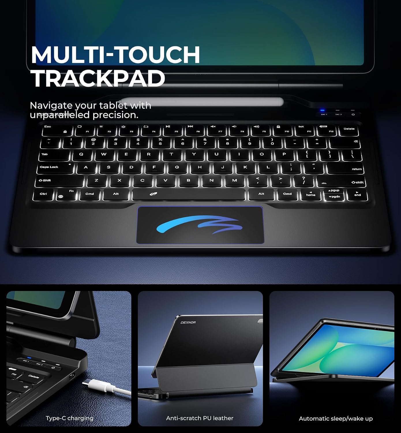 Dexnor for Samsung Galaxy Tab S10 FE+ Plus Case with Keyboard 13.1' Floating Cantilever Magnetic Stand Multi-Touch Trackpad Dual Bluetooth Multi-Device Connection Backlit Keyboard S Pen Holder - Black