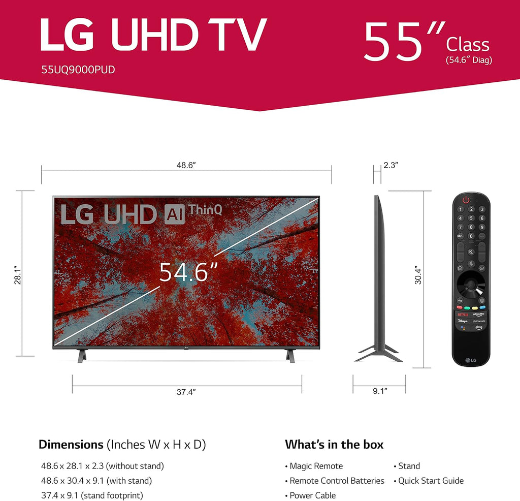 LG 55-Inch Class UQ9000 Series Alexa Built-in 4K Smart TV (3840 x 2160), 60Hz Refresh Rate, AI-Powered 4K, Cloud Gaming (55UQ9000PUD, 2022)