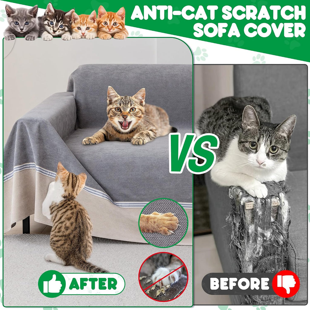 Cat Scratch Furniture Protector - Anti-Slip, Waterproof Sofa Cover to Keep Cats Off, Pet-Friendly Couch Protectors for 3 Cushion Couch, Anti-Scratch Couch Cover for Pets and Kids 150'X91'Dark Gray