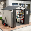 8x6 Outdoor Storage Shed with Floor, Heavy Duty Resin Tool Shed, Weather Resistant Garden Storage Building with Windows & Ventilation, White/Gray