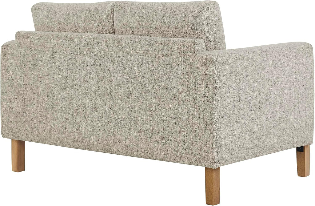 Modway Hawken 54 Inch Boucle Loveseat in Parchment Beech with Wood Legs – Mid-Century Modern Small Space 2-Seater Sofa for Living Room, Bedroom, or Office Lounge