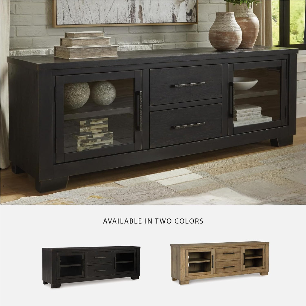 Signature Design by Ashley Galliden Urban 2-Drawer 80' TV Stand for TVs up to 91' with Adjustable Shelves, Cabinets, Cord Openings, Black