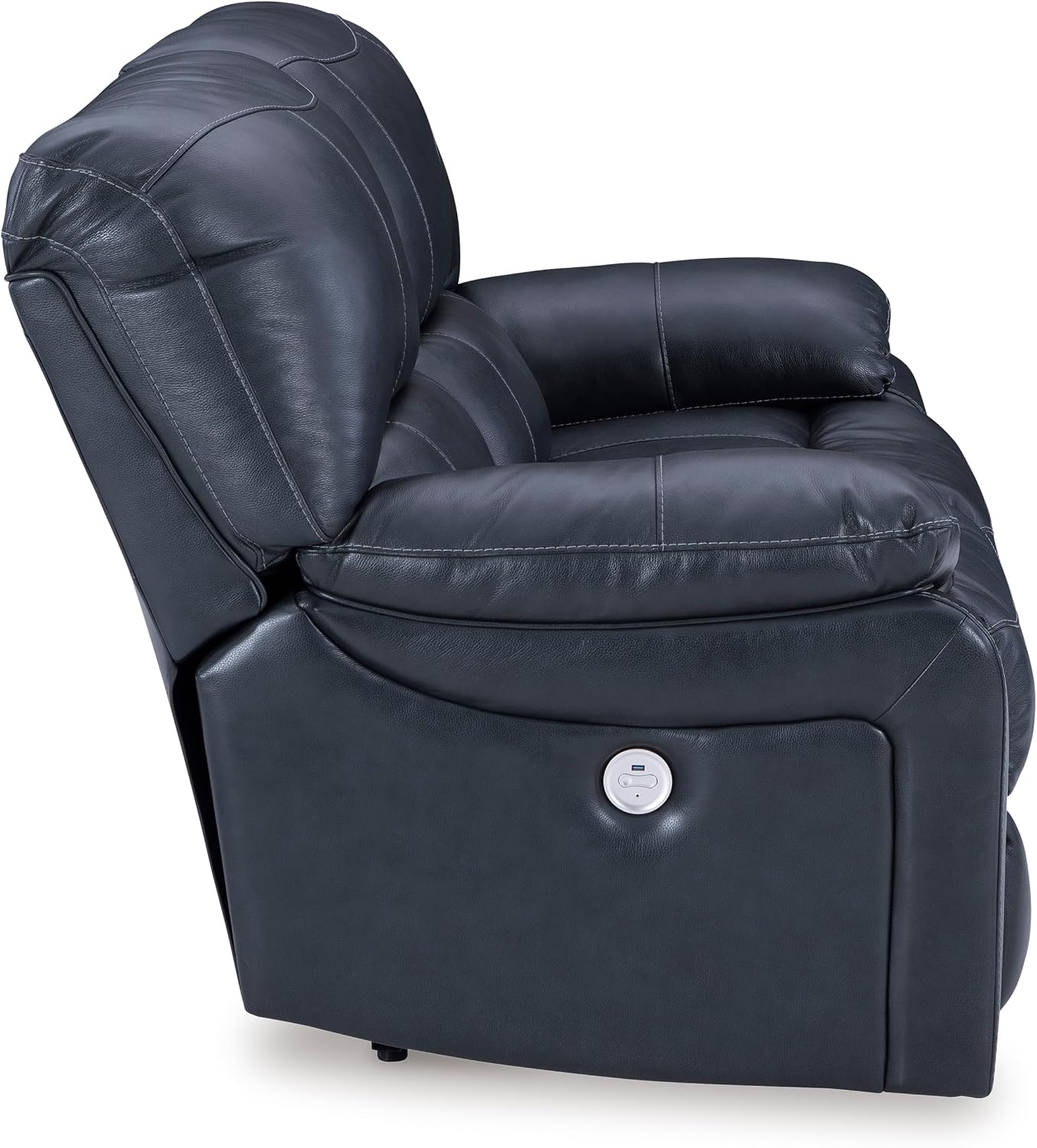 Signature Design by Ashley Leesworth Contemporary Power Reclining Loveseat with One-Touch Control and USB Charging Ports, Leather, 20' Seat Height, Blue