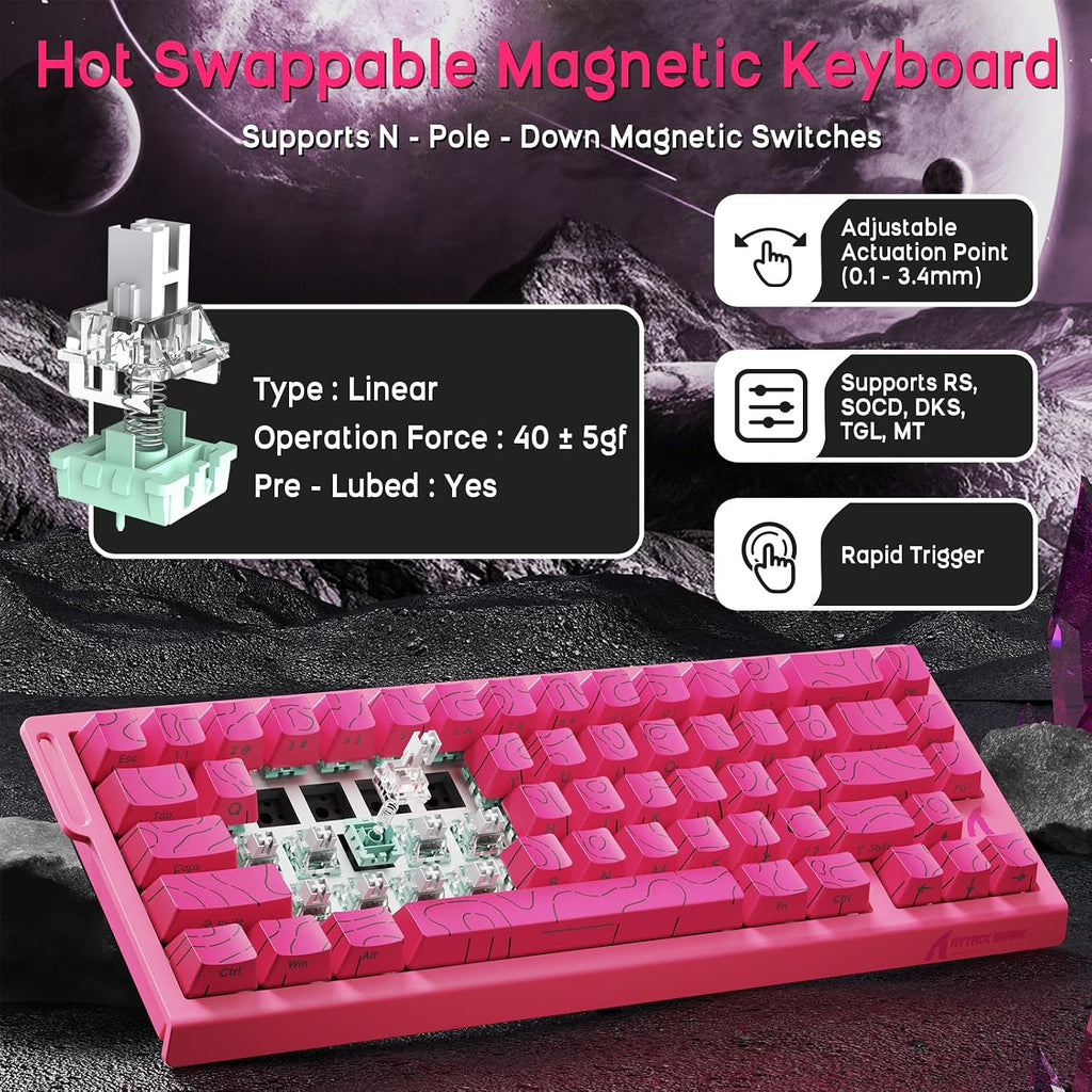 ATTACK SHARK X68 HE Wired Magnetic Keyboard with X3 Wireless Gaming Mouse Combos, 8KHz Rapid Trigger Keyboard, 0.01mm RT Accuracy, 49g Superlight Mouse, PAW3395, 26000 DPI - Pink Contours