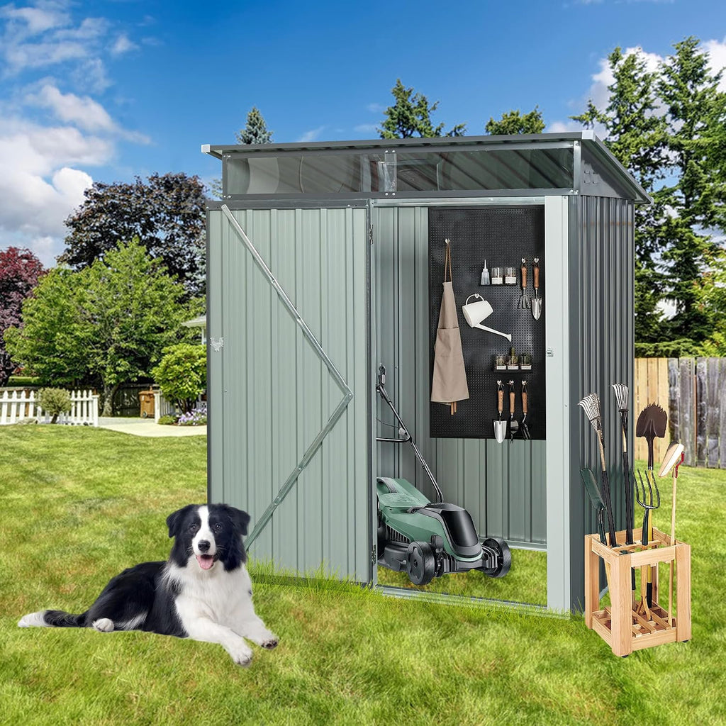 5X3 FT Outdoor Storage Shed, Waterproof Metal Garden Sheds with Lockable Door, Steel Tool Storage Buildings Shed & Outdoor Storage House for Garden, Backyard, Patio, Lawn, Trash Cans(Grey)