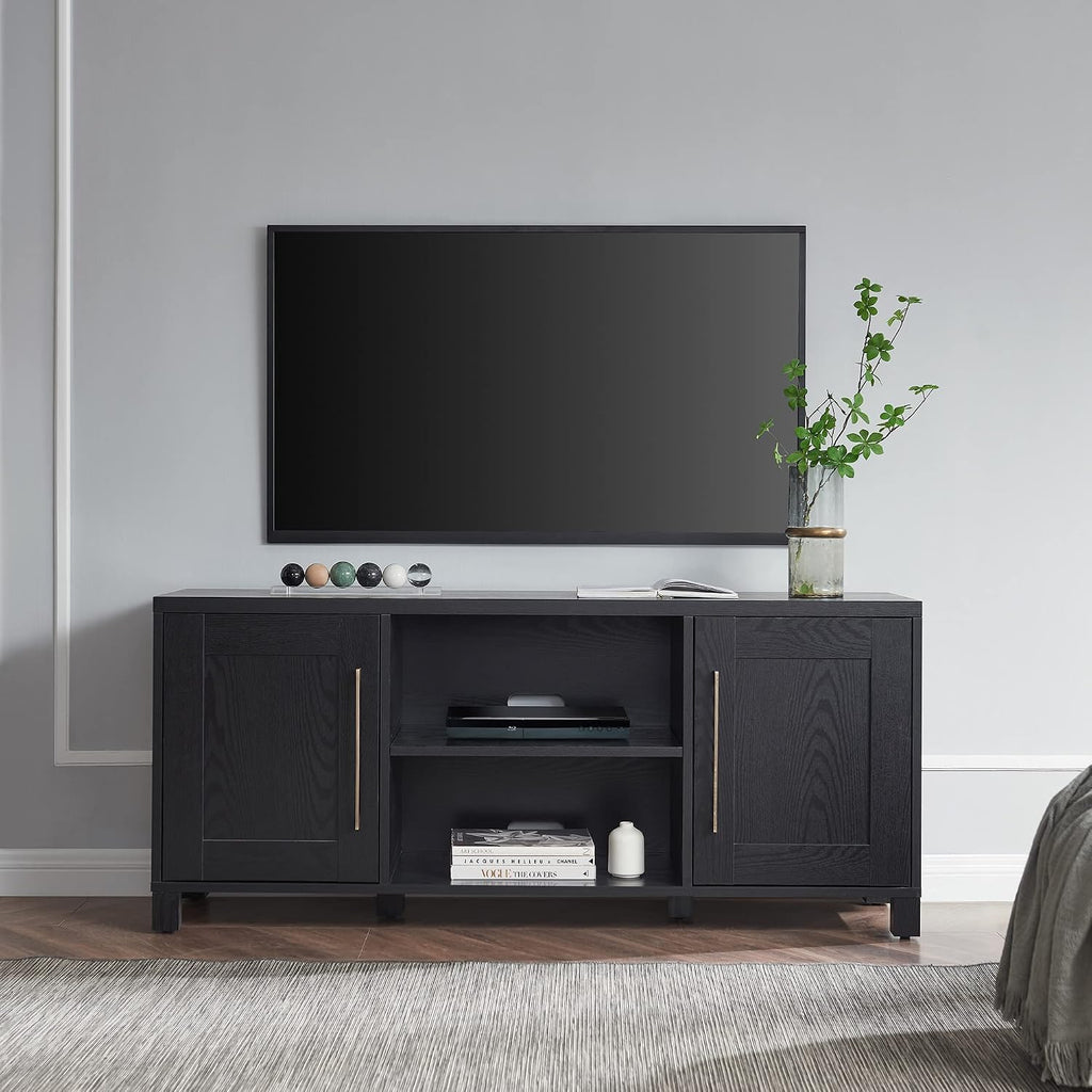 Henn&Hart Rectangular TV Stand for TV's up to 65' in Black Grain, TV Stands for the Living Room