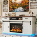 Fireplace TV Stand for TVs up to 65', Electric Fireplace with 3D Flame, Farmhouse LED Light Entertainment Center with Sliding Barn Door, Media Console with Storage Cabinets for Living Room (White)