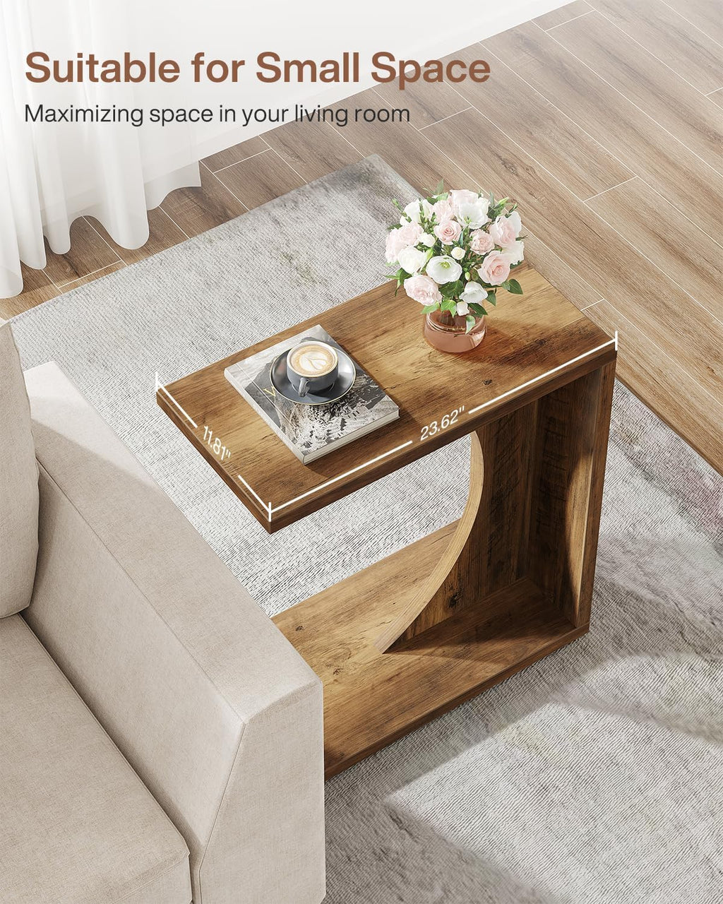 Tribesigns C-Shaped End Table for Couch, Sofa Side Table, C Table for Small Space, Living Room, Bedroom (2, Brown)