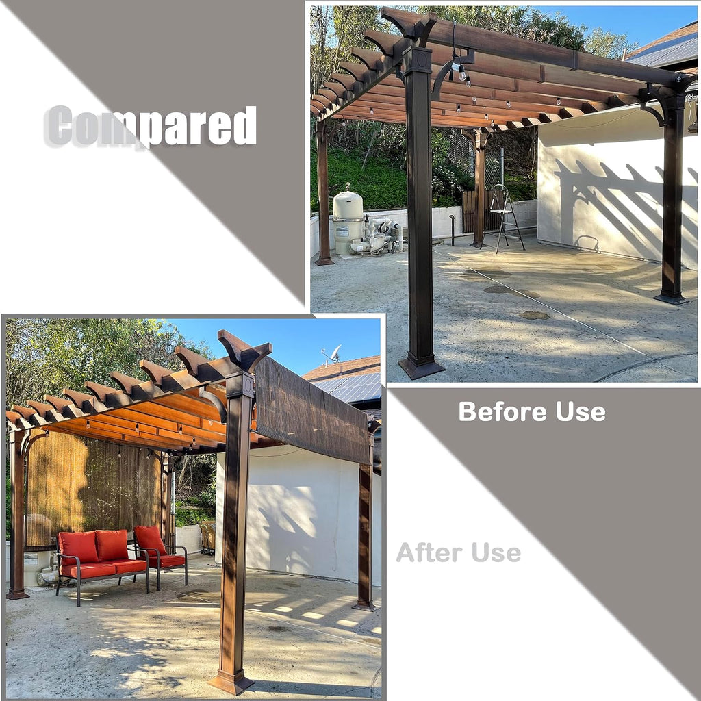 Alion Home Universal Breathable Pergola Shade Cover – Pergola Replacement Canopy – Outdoor Adjustable Shade Cover with Heavy Duty Weighted Metal Rods (12' x 9', Mocha Brown)
