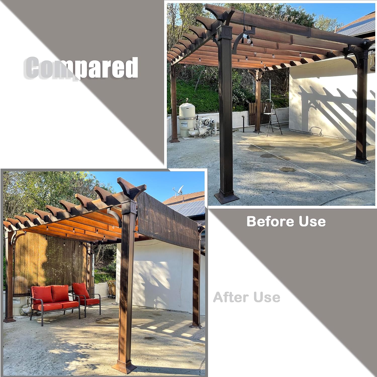 Alion Home Universal Breathable Pergola Shade Cover – Pergola Replacement Canopy – Outdoor Adjustable Shade Cover with Heavy Duty Weighted Metal Rods (12' x 7', Mocha Brown)