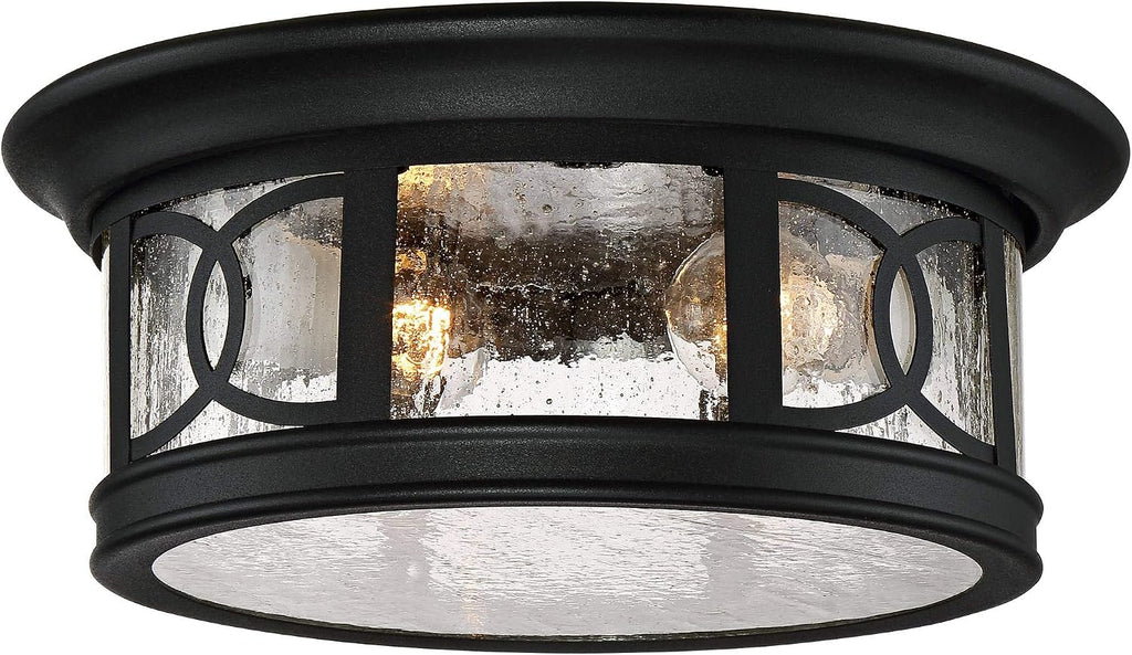 John Timberland Capistrano Mission Flush-Mount Outdoor Ceiling Light Fixture Black 12' Seedy Glass Damp Rated for Exterior House Porch Patio Outside Deck Garage Front Door Garden Home Gazebo