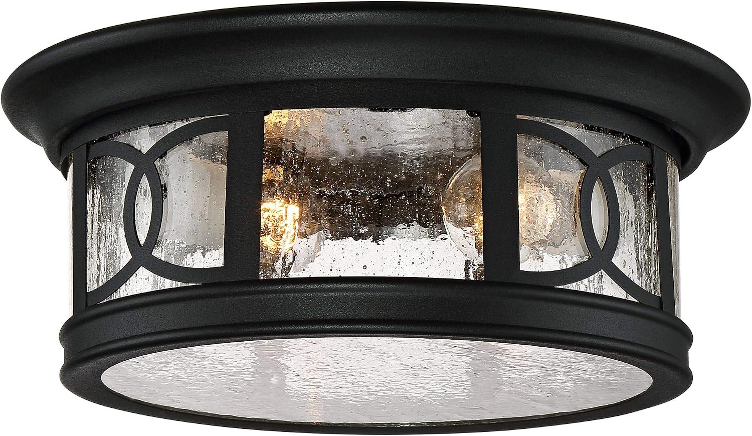 John Timberland Capistrano Mission Flush-Mount Outdoor Ceiling Light Fixture Black 12' Seedy Glass Damp Rated for Exterior House Porch Patio Outside Deck Garage Front Door Garden Home Gazebo