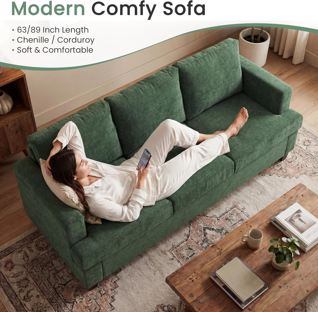 YOUDENOVA 2 Piece Set Comfy Sofa Couch, 3 Seater & Loveseat Sofa with Deep Seats, Modern Sleeper Couch for Living Room, Green Chenille
