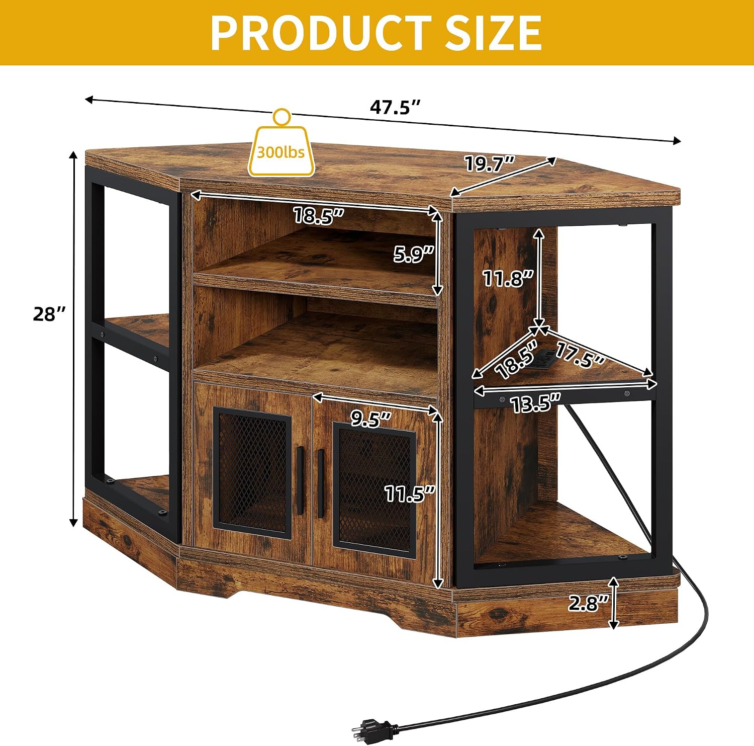 DWVO Farmhouse Corner TV Stand for Living Room, TV Stand for 50 Inch TV, Entertainment Center with Storage and Power Outlet, TV Console Cabinet, Rustic Brown