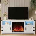 YESHOMY LED Fireplace TV Stand with Mood Lighting, TV Cabinet with Open Shelf, Farmhouse Media Console with Hidden Cable Routing, Entertainment Center for Televisions up to 65+ Inch, White