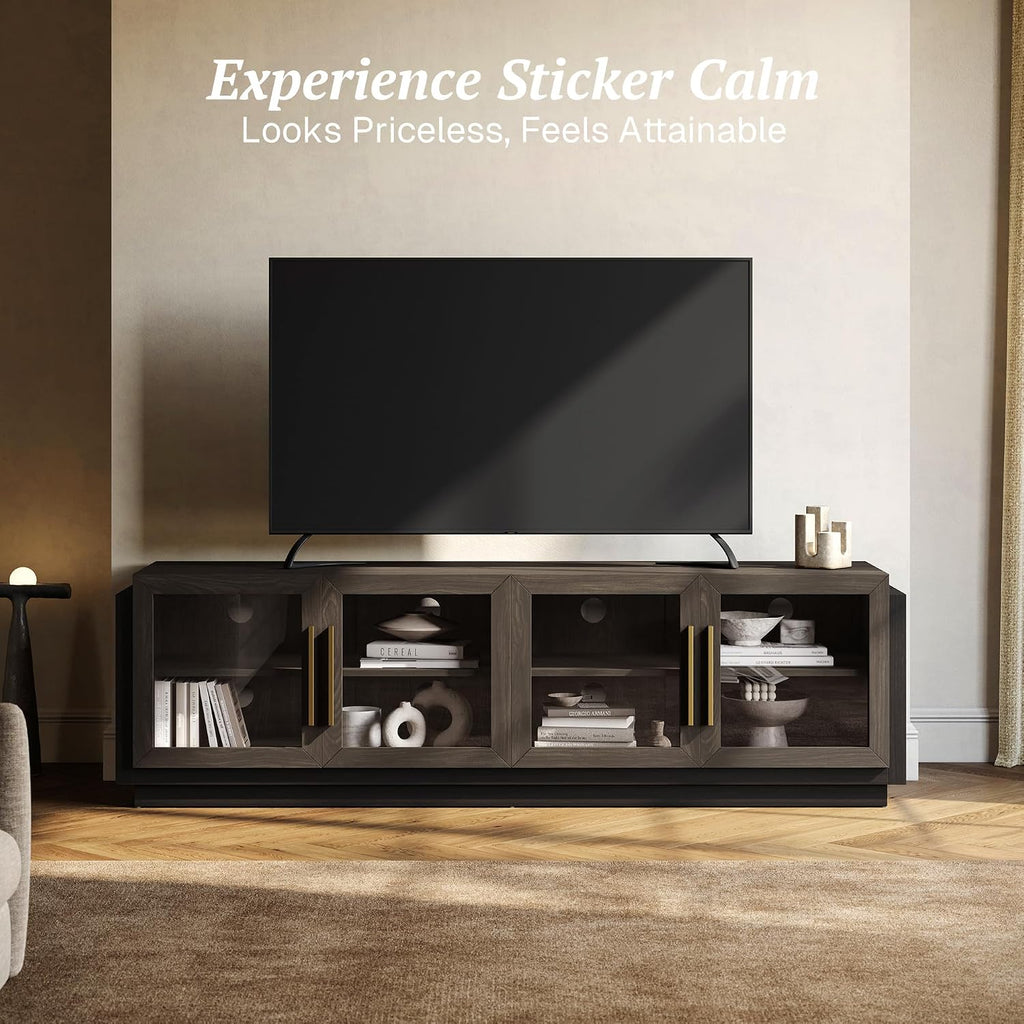BELLEZE 70' TV Stand for TVs up to 75', Modern TV Cabinet & Entertainment Center with Shelves, Wood Storage Cabinet for Living Room or Bedroom - Brixston (Brown)