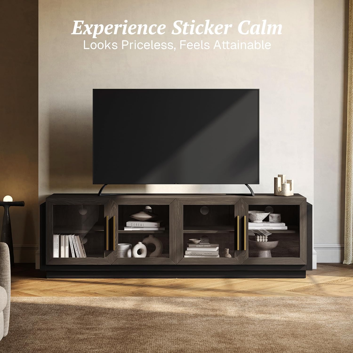 BELLEZE 70' TV Stand for TVs up to 75', Modern TV Cabinet & Entertainment Center with Shelves, Wood Storage Cabinet for Living Room or Bedroom - Brixston (Brown)