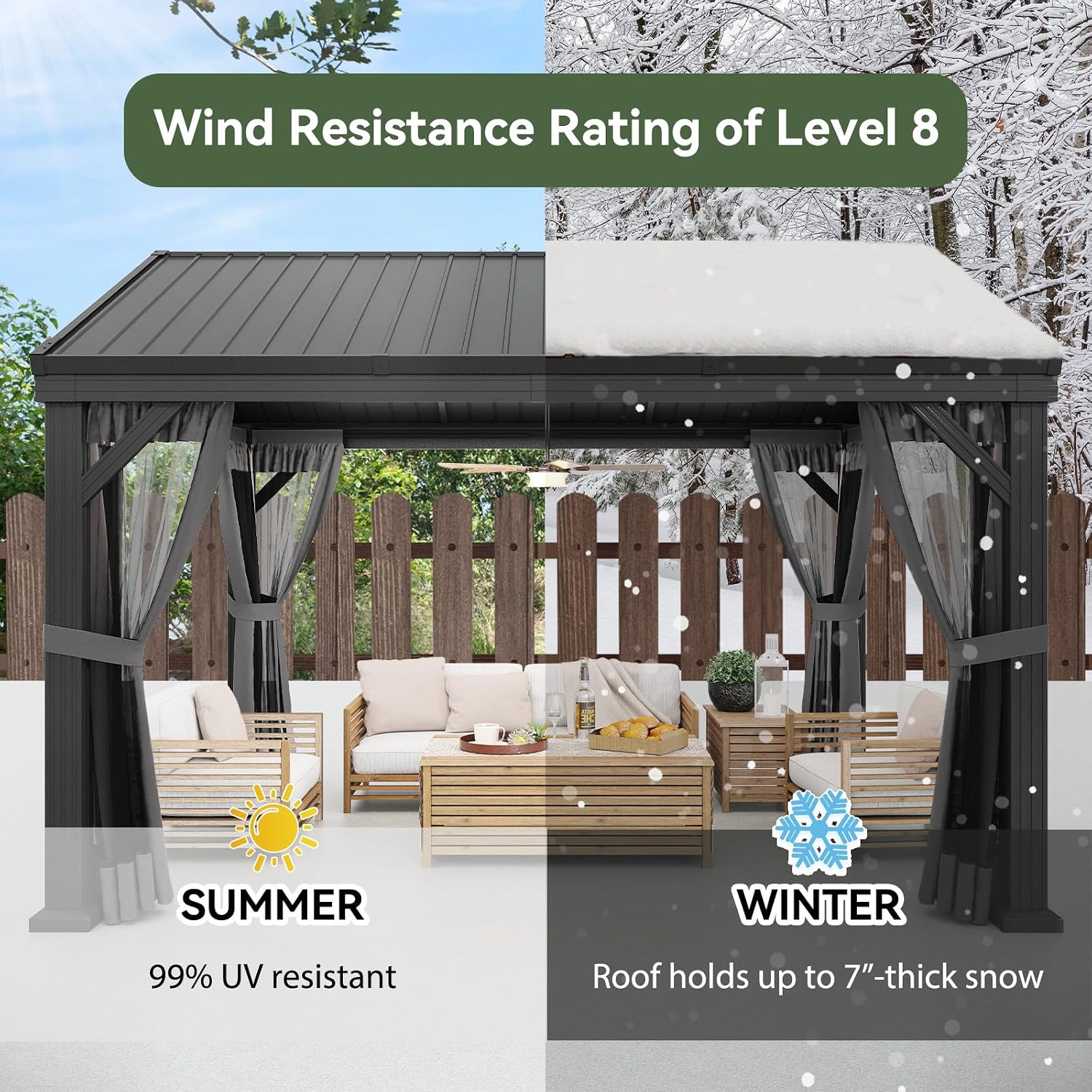 Aoxun 10' x 12' Outdoor Aluminum Gazebo, Hardtop Gazebo Permanent Metal Pavilion with Galvanized Steel Gable Roof, for Patio, Garden, Backyard, Square Foundation