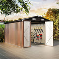 8x12ft Brown Metal Tool Shed with Double Lockable Doors, Ventilated Roof, Spacious Outdoor Storage for Tools, Bikes, and Garden Equipment