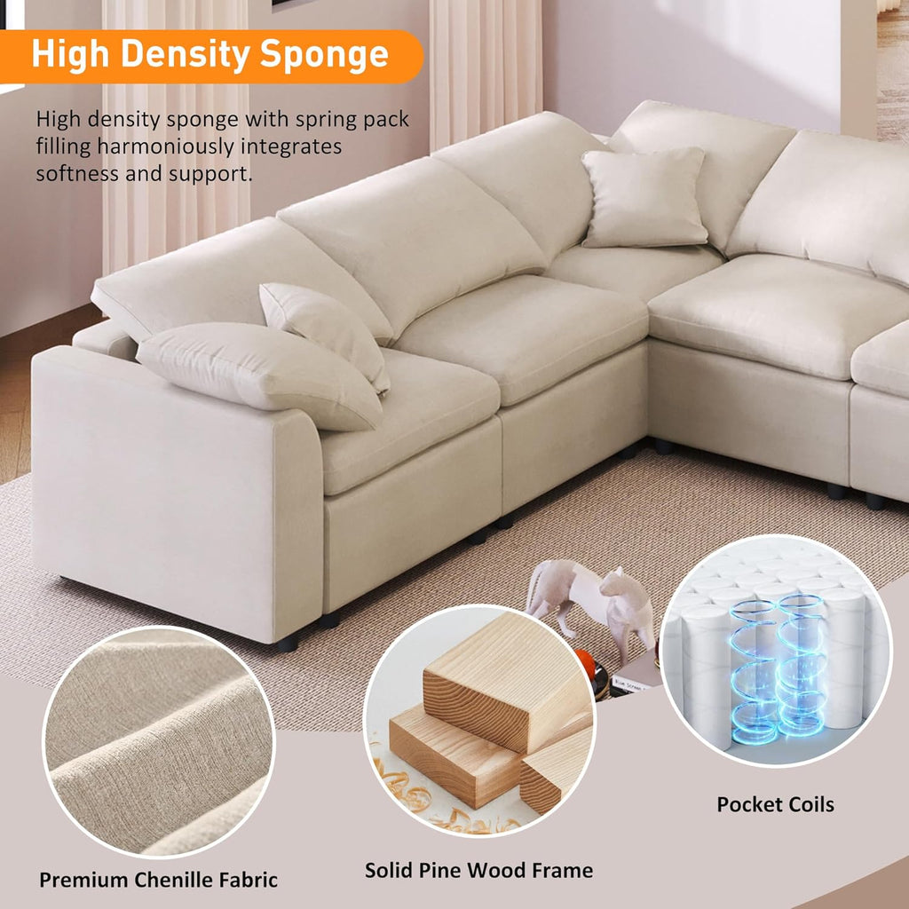 LUMISOL 124.8' Sectional Sofa with Ottoman for Living Room, Oversized L Shaped Couch, Modular Combination Corner Sofa for Spacious Space Office Apartment, Beige